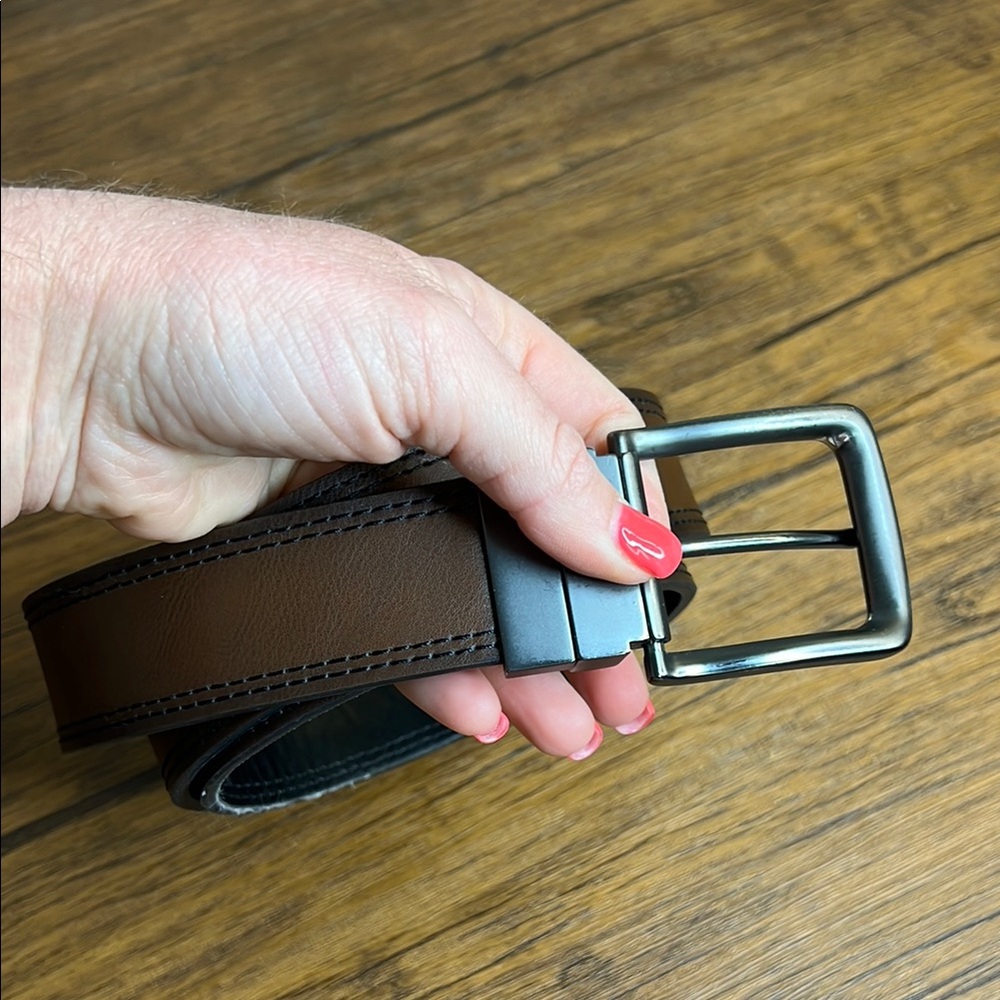 Men's Reversible Black and Brown Leather Belt- 40